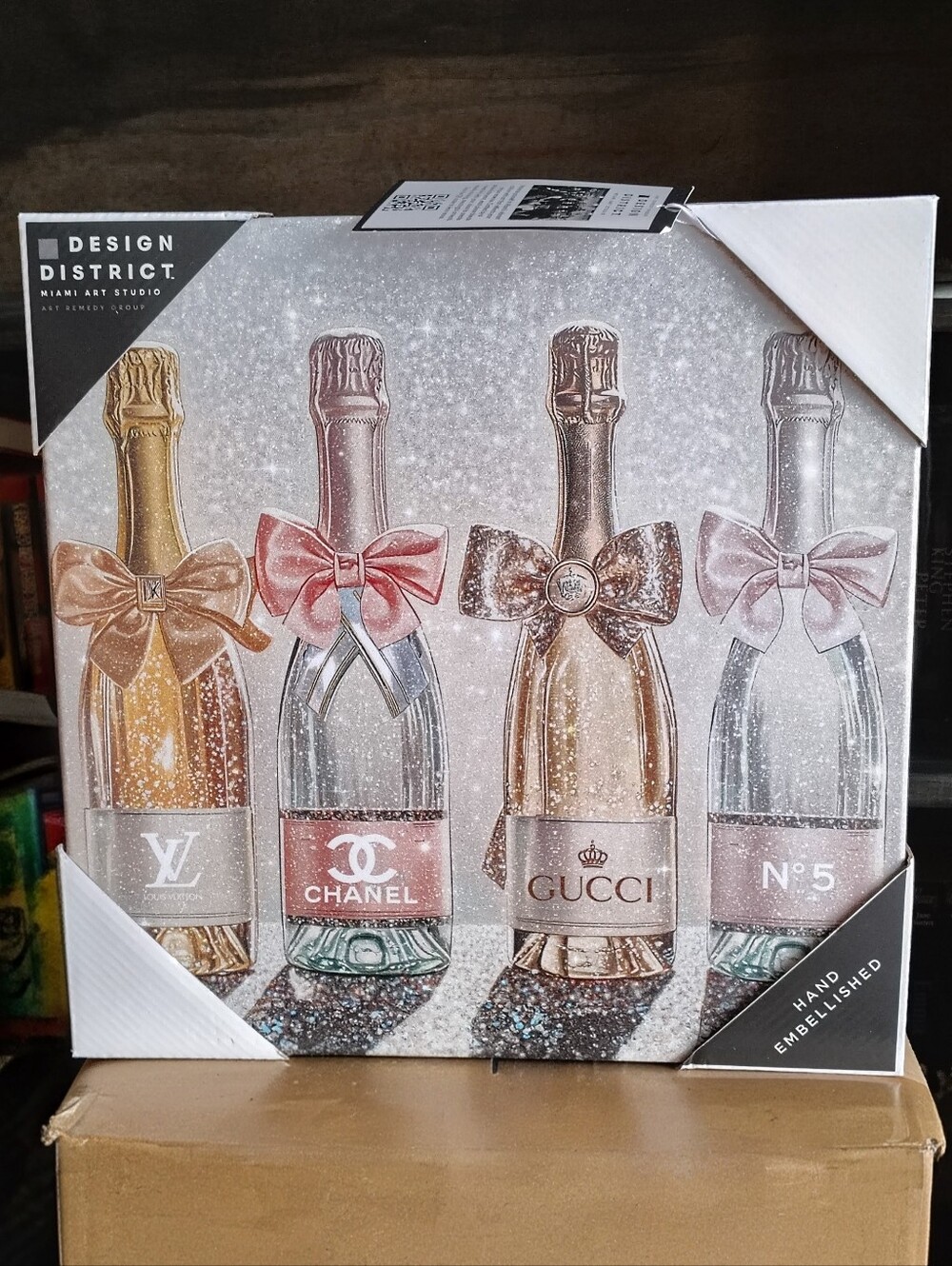 Design District Hand-Embellished Canvas Art - Luxury Champagne Bottles